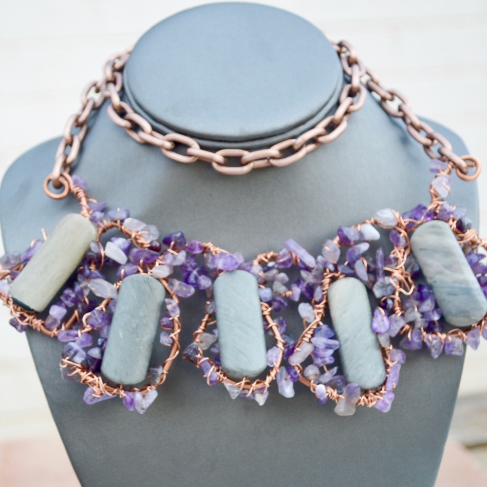 Amethyst Jasper Copper Reiki Bollywood Pendant - Picture 2 of 7